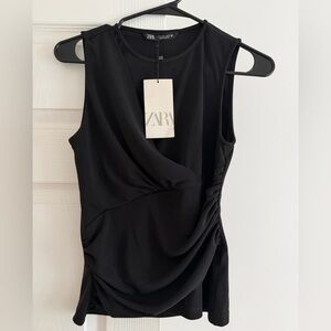 Zara Black Sleeveless Draped Midi Dress